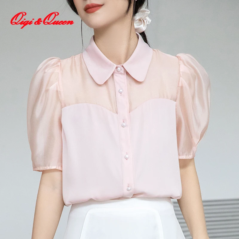 

Женская шифоновая рубашка Qiqi & queen, элегантная белая блузка с рукавом «во французском стиле» и кукольным воротником, лето 2023