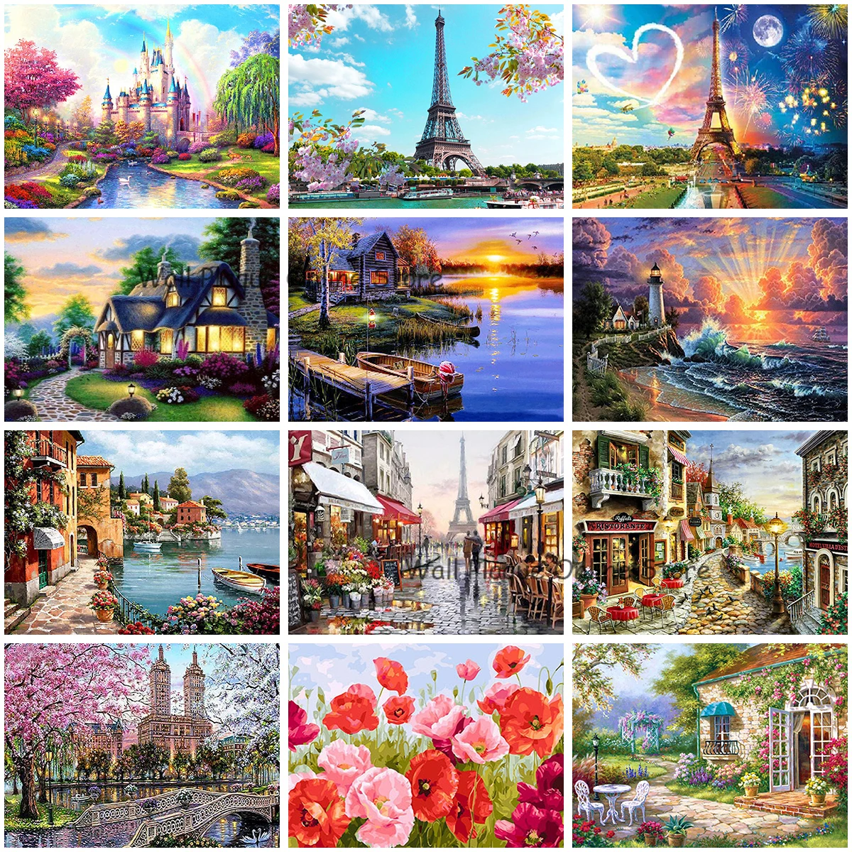 

5D DIY Diamond Painting Landscape House Cross Stitch Kit Diamond Embroidery Tower Mosaic Picture Home Decoration Christmas Gift