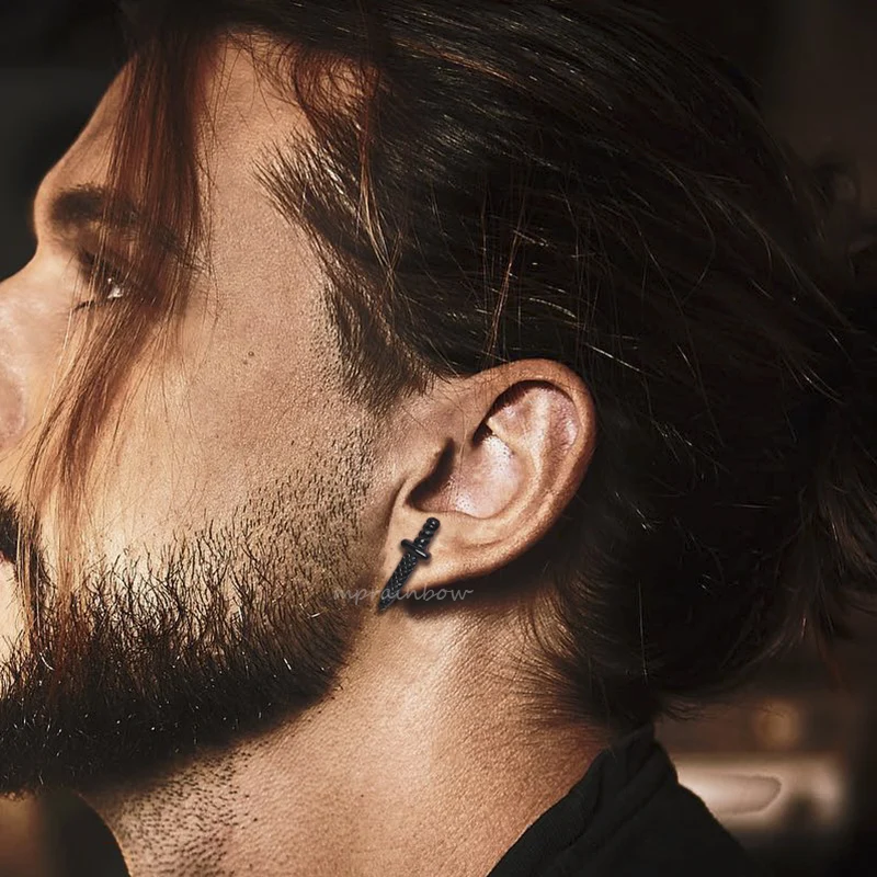 

Dagger Stud Earrings, Men's Tragus Earring, Stainless Steel Edgy Sword Earrings