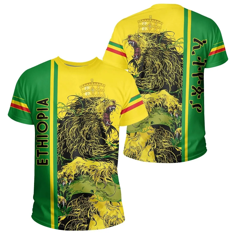

2022 Africa County Ethiopia King Native Tribe Lion 3dprint Men/Women Summer Casual Tee Short Sleeves Funny T-shirts Streetwear