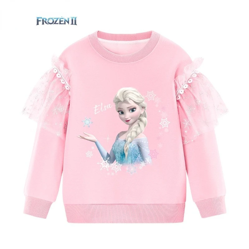 

Frozen anime Princess Elsa cute cartoon children's sweatshirt autumn new fashion T-shirt bottoming shirt princess style top mesh