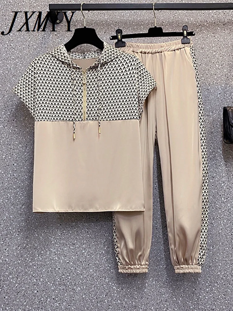 

JXMYY Large Size Casual Sports Suit Women's 2022 Summer New Fashion Thin Loose Printing Comfortable Two-Piece Women's Clothing