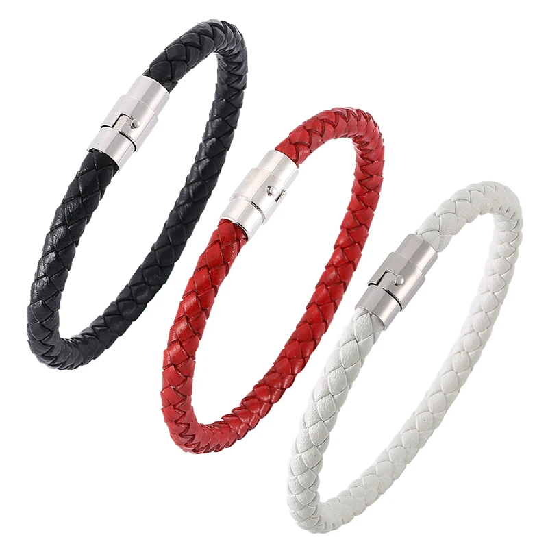 

Trendy Men Women Leather Bracelet Multicolor Colors Braided Bracelets for Men Stainless Steel Clasp Wristband Jewelry Bangles