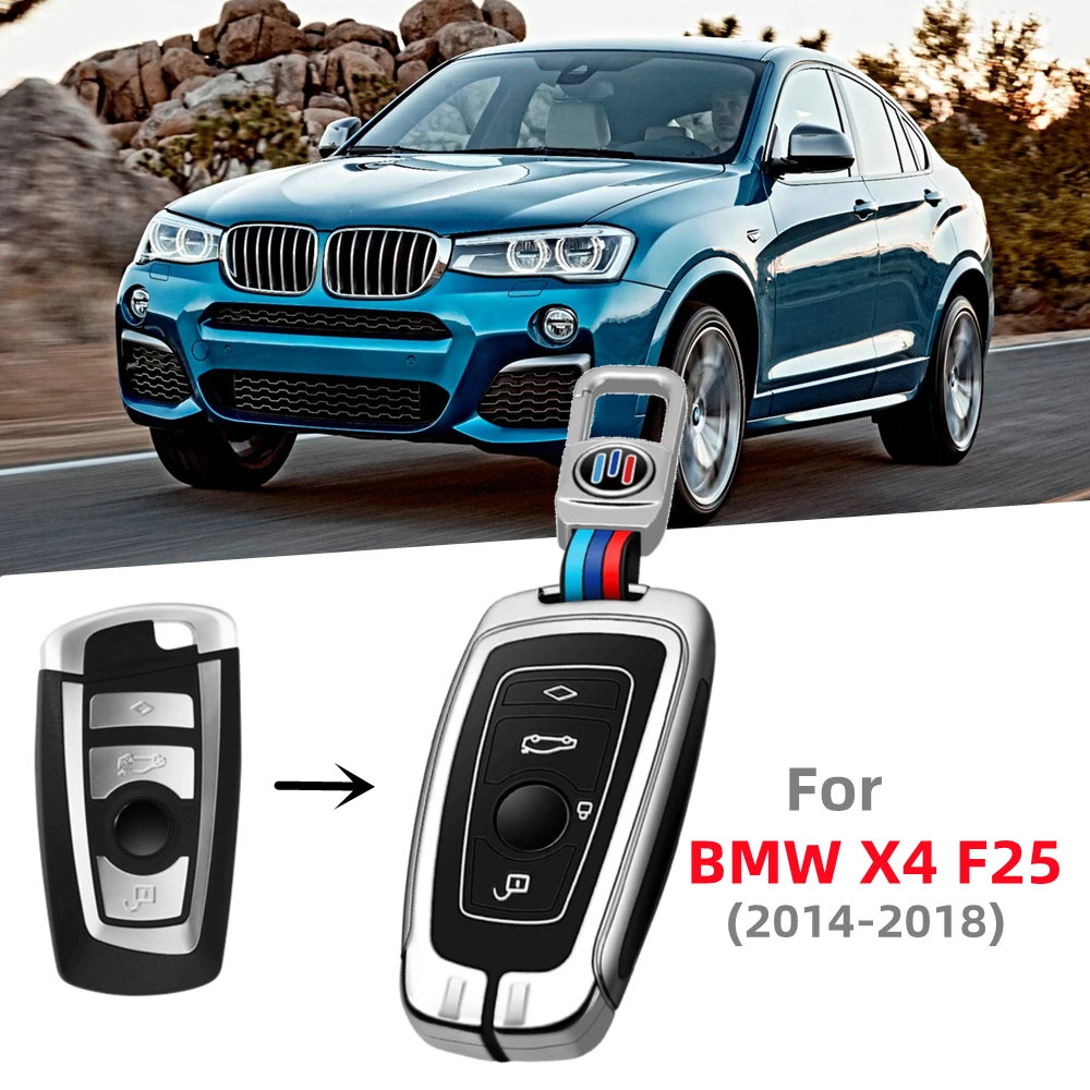 

Car Key Case Cover with Keychain Zinc Alloy Key Holder Protector Key Fob For BMW X4 F26 2014 2015 2016 2017 2018 Car Accessories