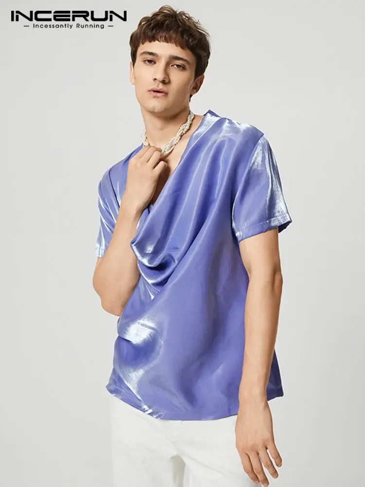 

Casual Simple Style Tops INCERUN Men's Short Sleeve Pile Collar T-shirts Stylish Well Fitting Male Hot Sale Camiseta S-5XL 2022