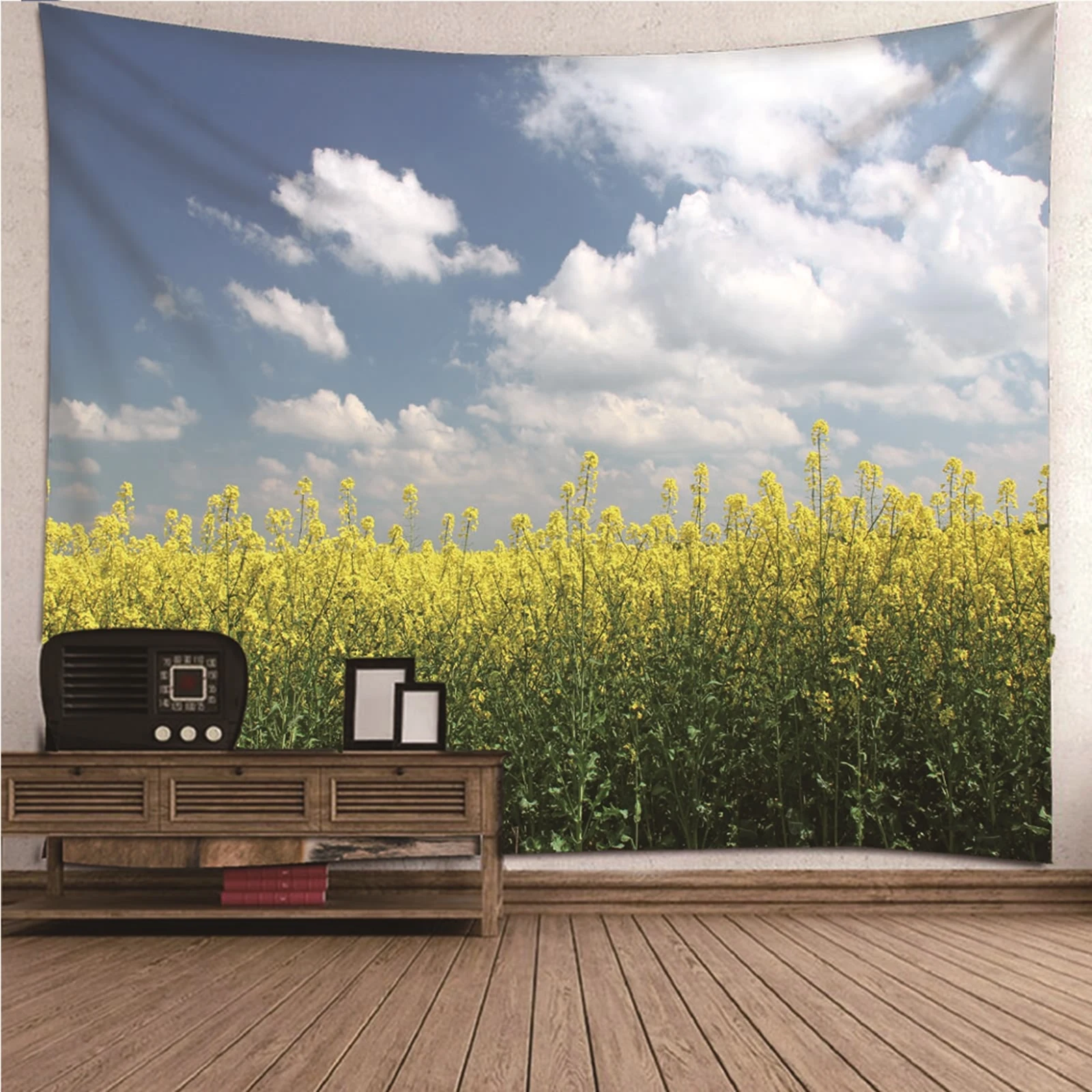 

Hanging Wall Art Bedroom Wall Decor natural scenery Rape Field With Blue Sky & White Clouds Wall Hanging Blanket Dorm Art Decor