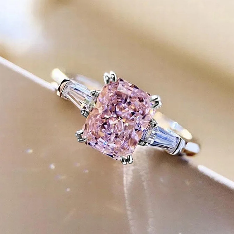 

Fashion Square Pink Crystal Zircon Rings For Women Accessories Statement Engagement Jewelry Girl Gift Cute Women Wedding Band