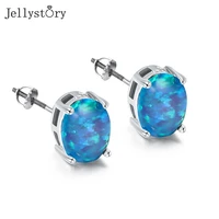 jellystory 925 sterling silver opal stud earrings for women simple 46mm oval female earrings wedding anniversary fine jewelry