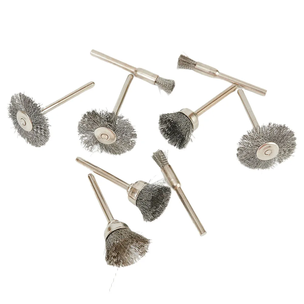 

9 Pcs/set Wire Wheels Wire Brush With Handle Cleaning Deburring Grinding Polishing Pot Bottom Cleaning Brush Silver