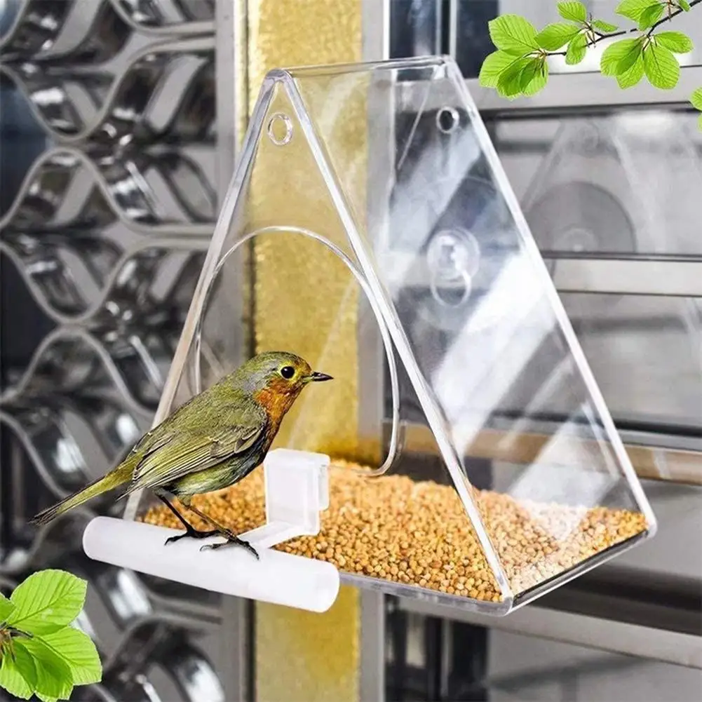 

Birds Transparent Acrylic Bird Feeder Triangle Hanging Food Container For Gardens Courtyards Patios Balconies