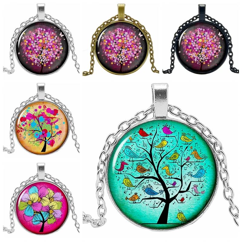 

2019 Hot Fashion Plant Life Tree Time Crystal Glass Convex Round Pendant Necklace Clothing Sweater Chain Jewelry