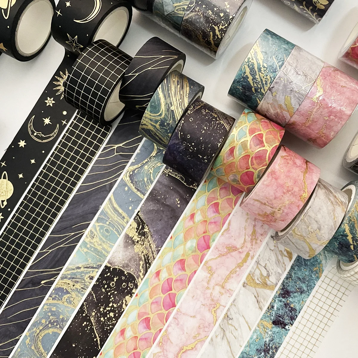

3pcs Multi Gold Foil Washi Tapes Set Marble Ripple Star Cloud Flower Adhesive Masking Tape Decoration Stickers for Diary F932