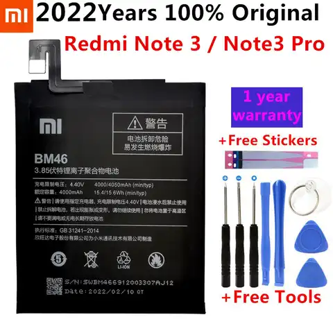 Аккумулятор BM46 для Xiaomi Redmi Note 3/Redmi Note3 Pro, 100% оригинал, 2022 года, высокое качество, 4000 мАч, Подарочные инструменты + наклейки