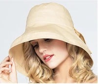 fisherman lady summer beach wide brim hat women fashion cotton and linen big bowknot plain bucket hat