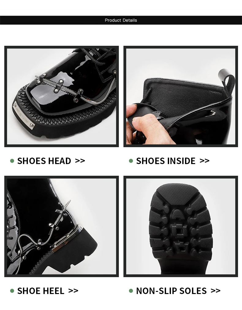 2023 New Lace Up Metal Boots Square Toe Increasing Height Spring Cross Tied Ankle Women Booties Autumn Black Solid Glossy Casual