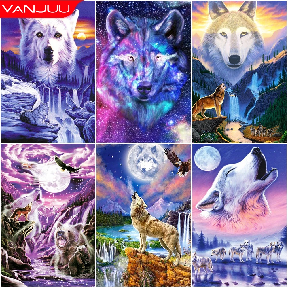 

5D Animal Diamond Painting DIY Painted Wolf Diamond Mosaic Full Round Rhinestone Painting Kit Cross Stitch Embroidery Home Decor