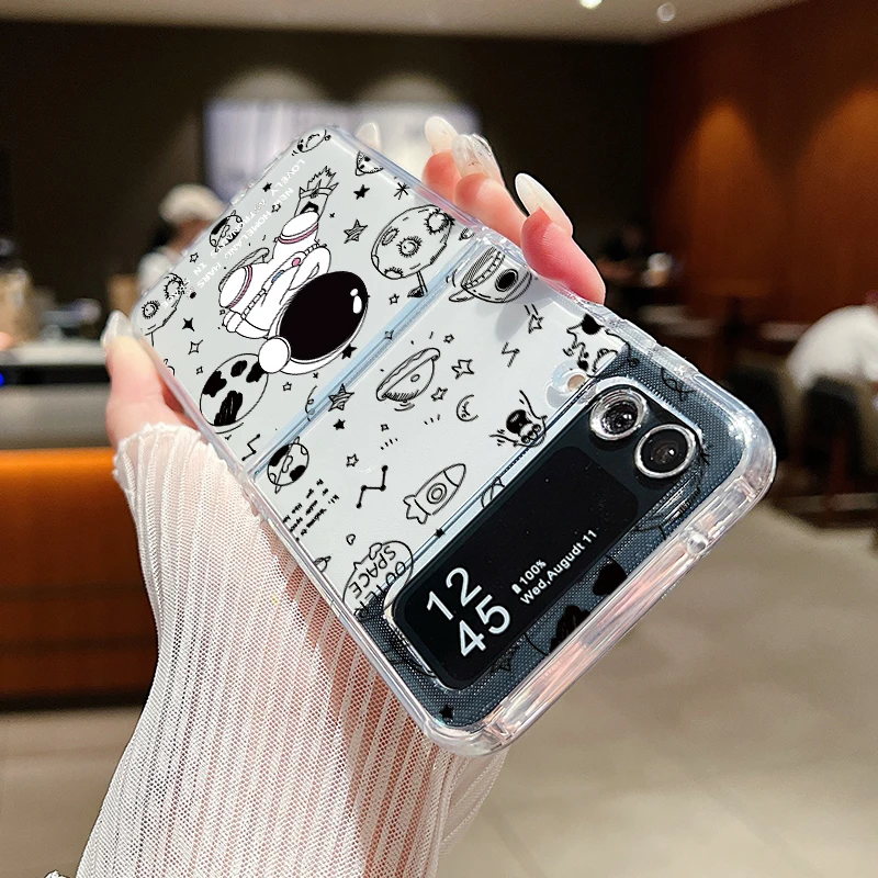 Роскошный чехол с космосом и астронавтом для Samsung Galaxy Z Flip 6 5 4 3 жесткий прозрачный