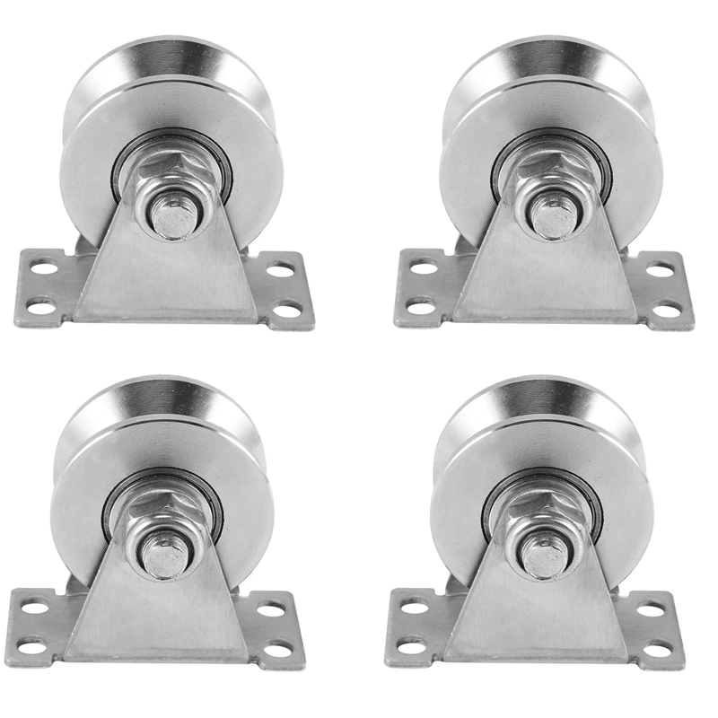 

4-Pack V-Type Stainless Steel Pulley Block Mute Bearings Groove Sliding Roller Track Wheel