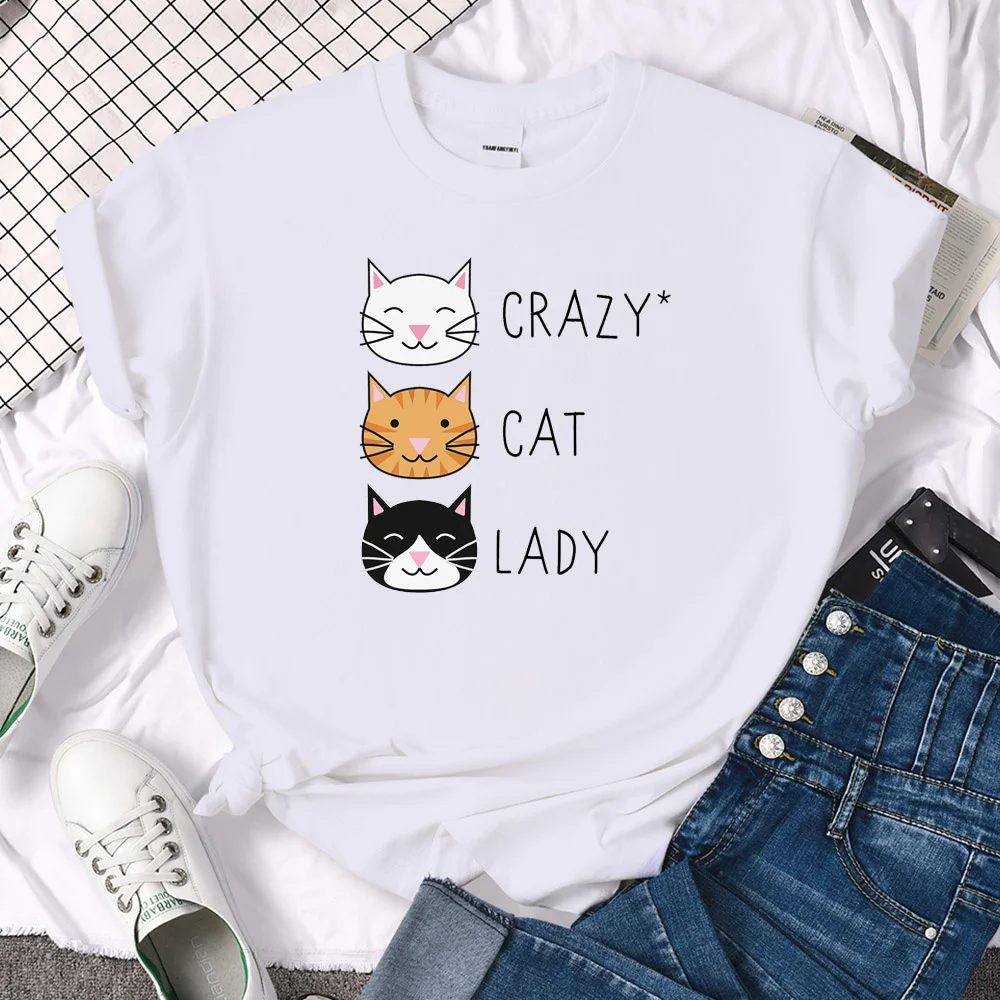 

Woman T-Shirt Cat Crazy Cat T Shirts Women Top Street All-Match Animal Tops