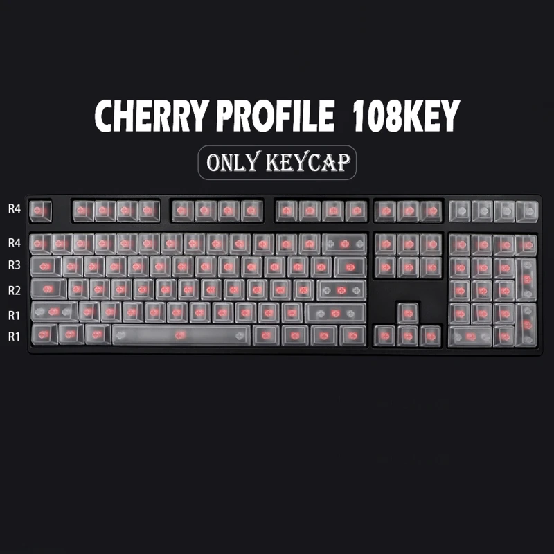 

Machinery Keycaps Transparent Clear with Backlight 108 Keys Keycap Cherry Height For Mechanical Keyboard DIY Keypad