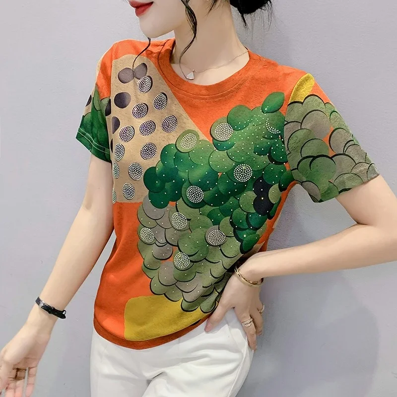 

#6844 летняя футболка с принтом, женская модная базовая футболка с коротким рукавом в Корейском стиле, женская футболка с круглым вырезом, стр...