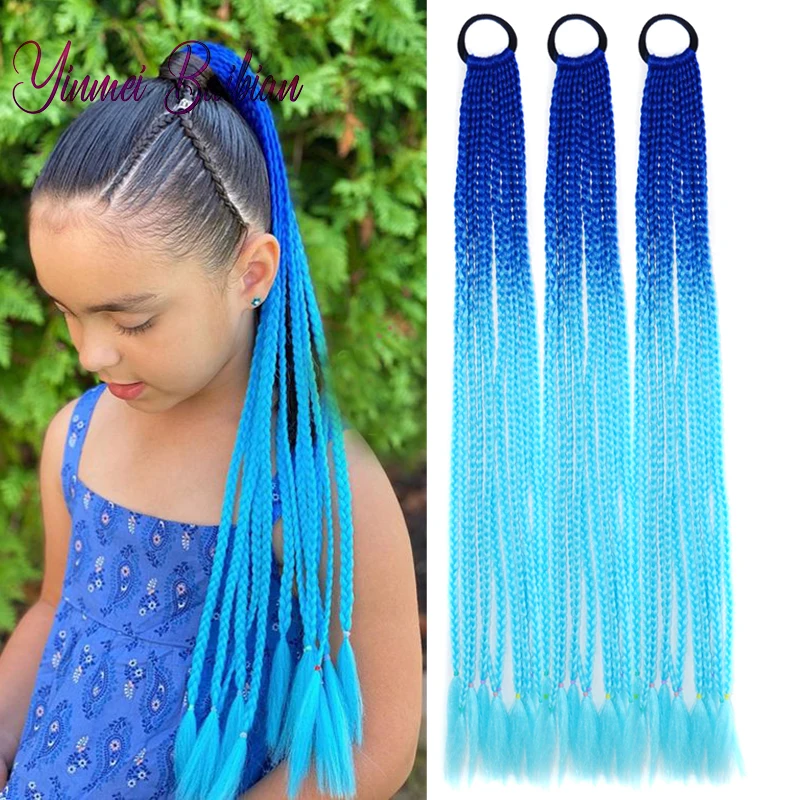 Ed Box Braids Hair Ponytail With Rubber Bands Rainbow Twist Braided Highlights Ponytail For Women