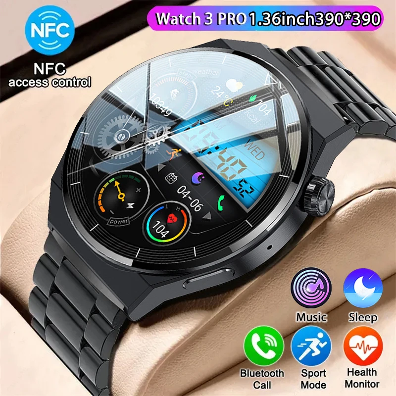 

2023 New GT3 Pro Smart Watch NFC Men AMOLED 390*390 HD Screen Heart Rate Bluetooth Call Waterproof SmartWatch For Huawei Xiaomi