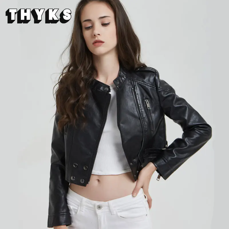 

Короткая кожаная куртка с воротником-стойкой, женские облегающие локомотивные куртки, модная универсальная новая стильная весенне-осенняя одежда