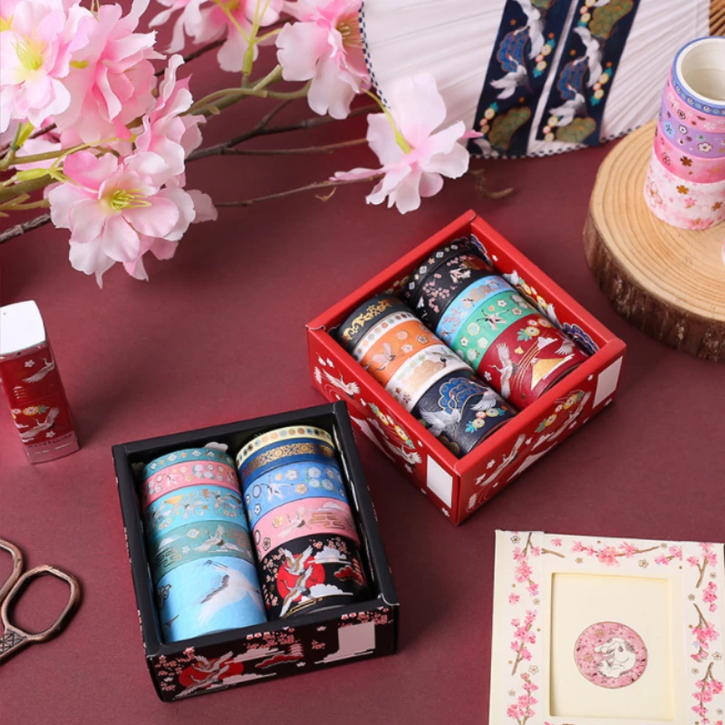 

10 Roll/set Flying Crane Flower Mist Series Washi Tape Gilding Cartoon DIY Hand Account Decoration Stickers Creative Stationery