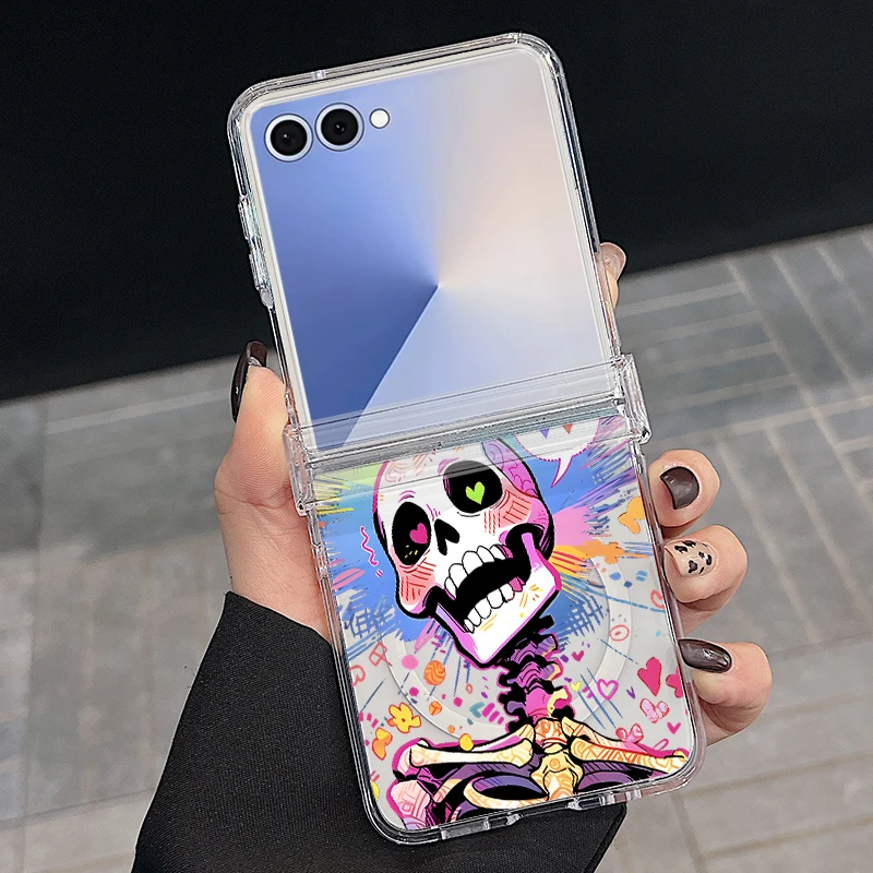 Фото Милый магнитный чехол для телефона с рисунком черепа для Samsung Galaxy Z Flip 7 FE 7 6 5 4 5G Flip7 Flip6 Flip5, жесткая задняя крышка для Magsafe №3