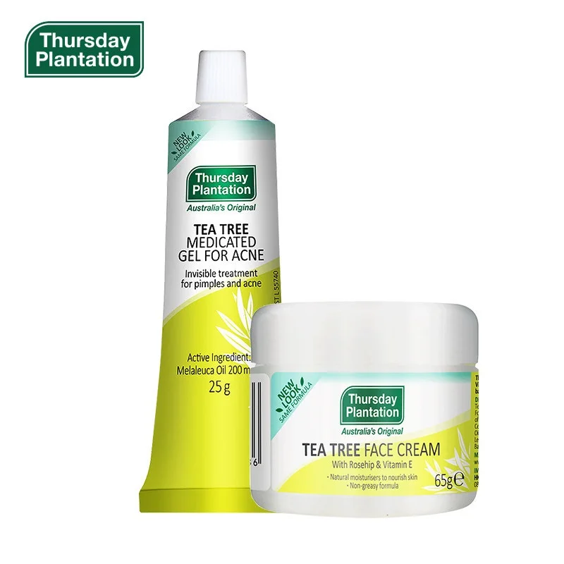 

Thursday Tea Tree Oil Medicated Gel +Face Cream for Acne Treatment Blackheads Pimples Shrink Pore Moisturizing All Skin Types