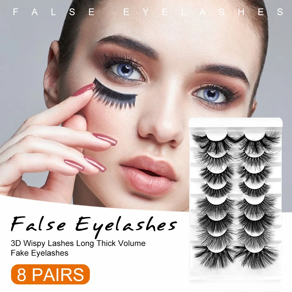 

8 Pairs False Eyelashes 3D Wispy Lashes Long Thick Volume Fake Eyelashes Reusable Fluffy Lashes Eye Makeup Tool