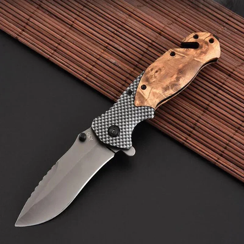 Популярный карманный охотничий нож 7cr18mov лезвие из стали и деревянной ручкой
