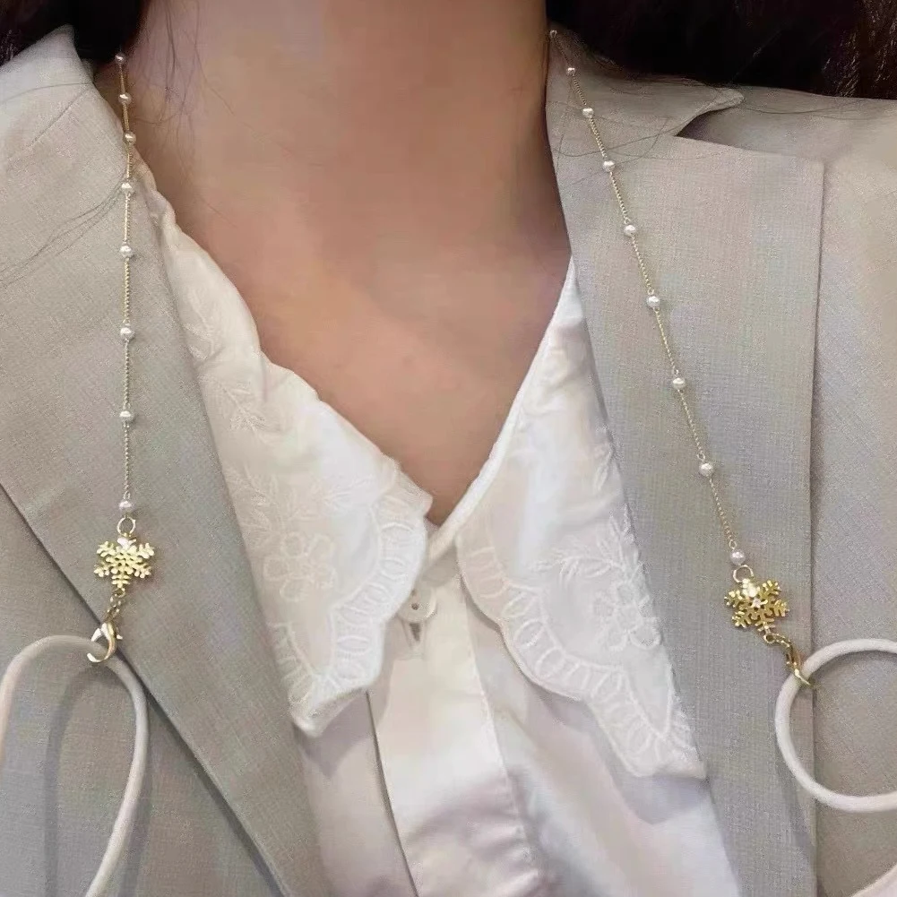 

New Snowflake Eyeglasses Chain Mask Chain Fashion Pearl Metal Glasses Holder Gold Silver Women Necklace Anti-lost Mask Lanyard