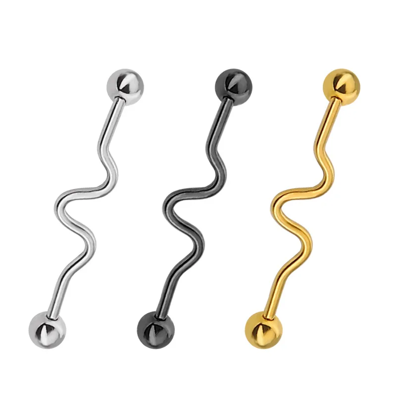 

Fashion Stainless Steel Wave Shaped Ear Nail Rod Ball Human Ear Hook Body Piercing Ear Accessories Manufacturers Gifts