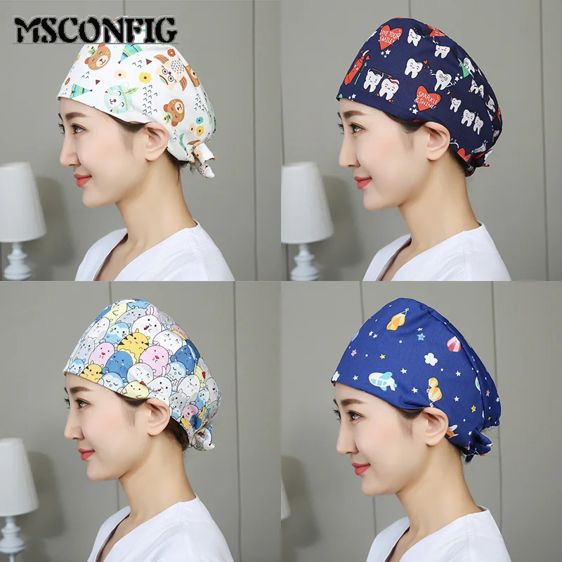 

Summer Light and Breathable Female Nurse Hat Surgeon Surgery Dentist Kitchen Laboratory Beauty Salon Adjustable Scrub Cap
