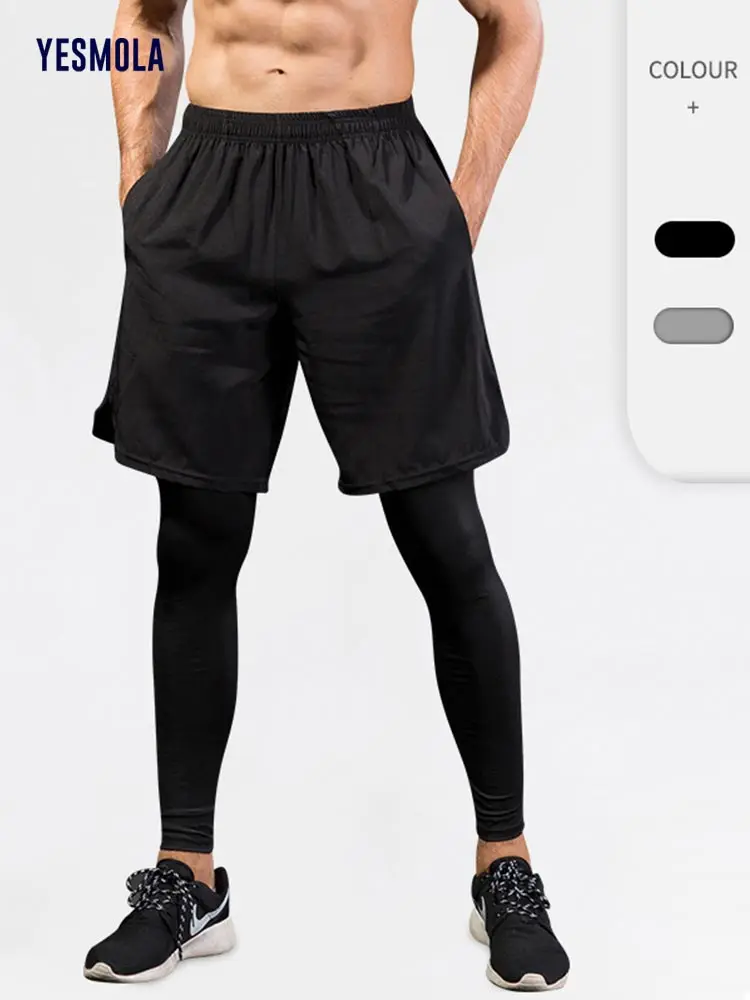 

YESMOLA Men's Tights Fake Two-piece Fitness Sports Running Training Casual Elastic Pants Soild Men's Sweatpants