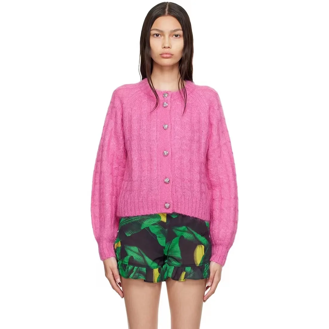 

IOO Lantern Sleeve Knitted Cardigan for Women, Loose Mixed Mohair Twisted Knitting Cardigan Coat G@NNI Brand Free Shipping
