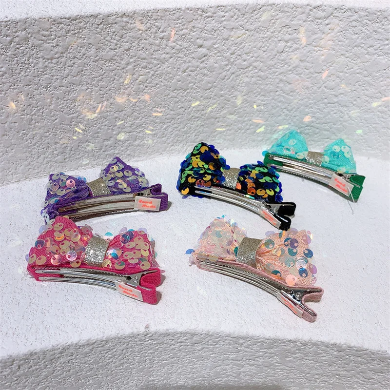 

Детская сетчатая шпилька для волос с трехмерным бантом, новинка 2022, модная Корейская Милая принцесса с цветными пайетками, заколка-Утконос, ...