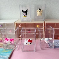 kawaii cartoon sanrio pen holder cinnamoroll cute hello kittys kuromi pompom purin transparent sundries storage case toy girls