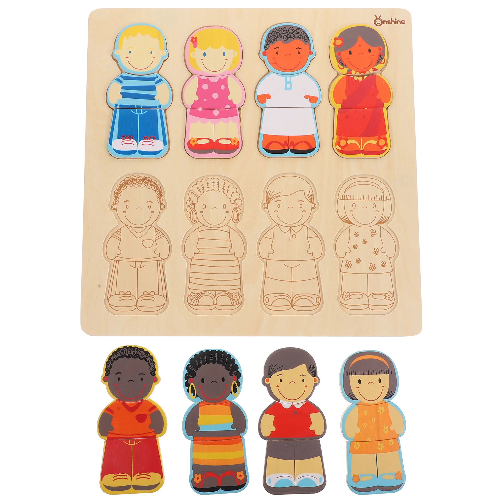 

1 Набор деревянных пазлов для малышей, многокультурная гонка, познавательные игрушки, Дошкольная головоломка