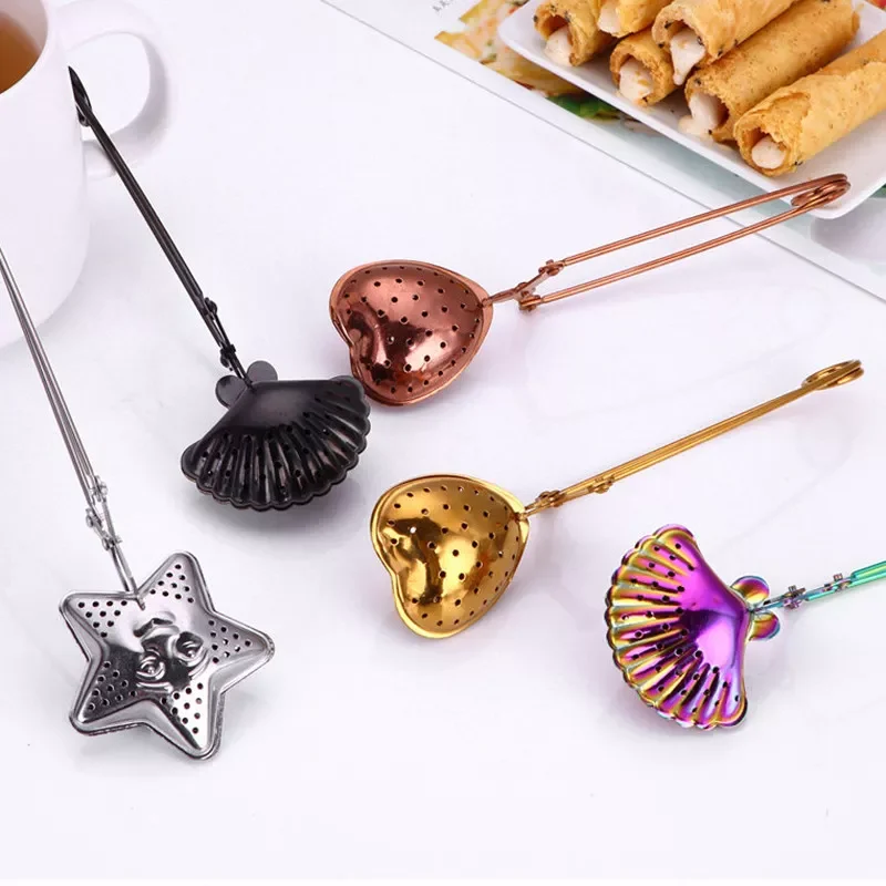 

Multi Style Tea Strainer Star Heart Shell Shape Practical Snap Stainless Steel Mesh Tea Infusers Teaware Kitchen Accessories