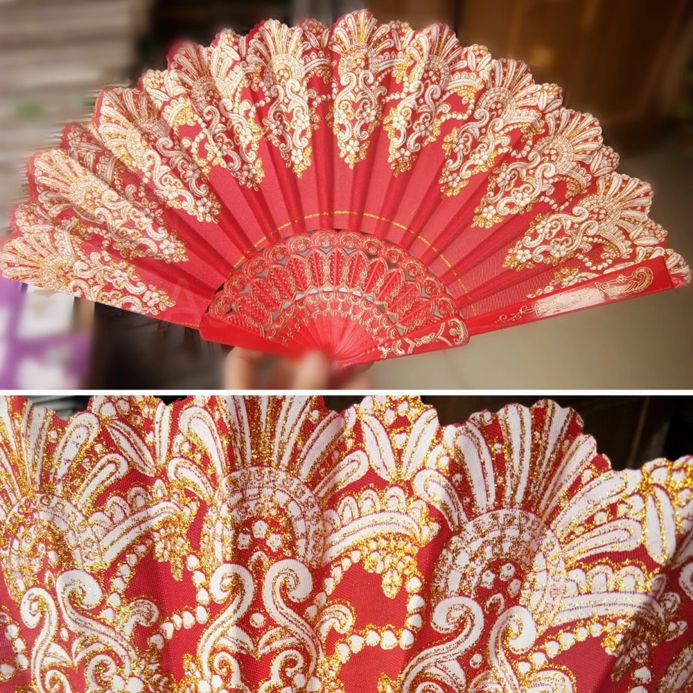 

Vintage Chinese Ethnic Style Fan Dance Lace Silk Wedding Dance Party Stage Performance Decoration Hot Stamping Folding Fane