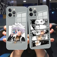 hunter x hunter tempered glass phone case for iphone 11 12 13 pro max x xr xs max 8 7 plus hxh anime grey blue reflective case