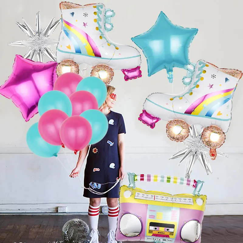 

30pcs Retro Radio Roller Skate Explosion Star Foil Balloons Happy Birthday Banner Back to 80s 90s Theme Party Decor Kids Fun Toy