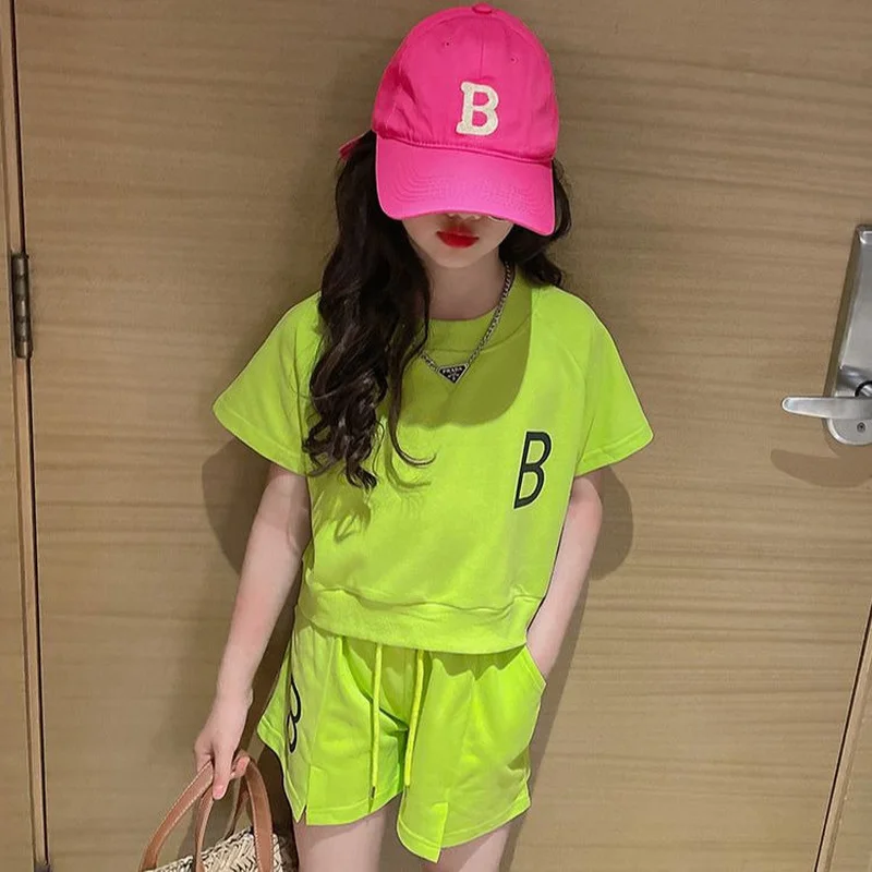

Summer Clothes for Girls Letter Short Sleeve T Shirt + Shorts 2 PCS Sets Teen Girls Clothing Suit Casual Children Tracksuit