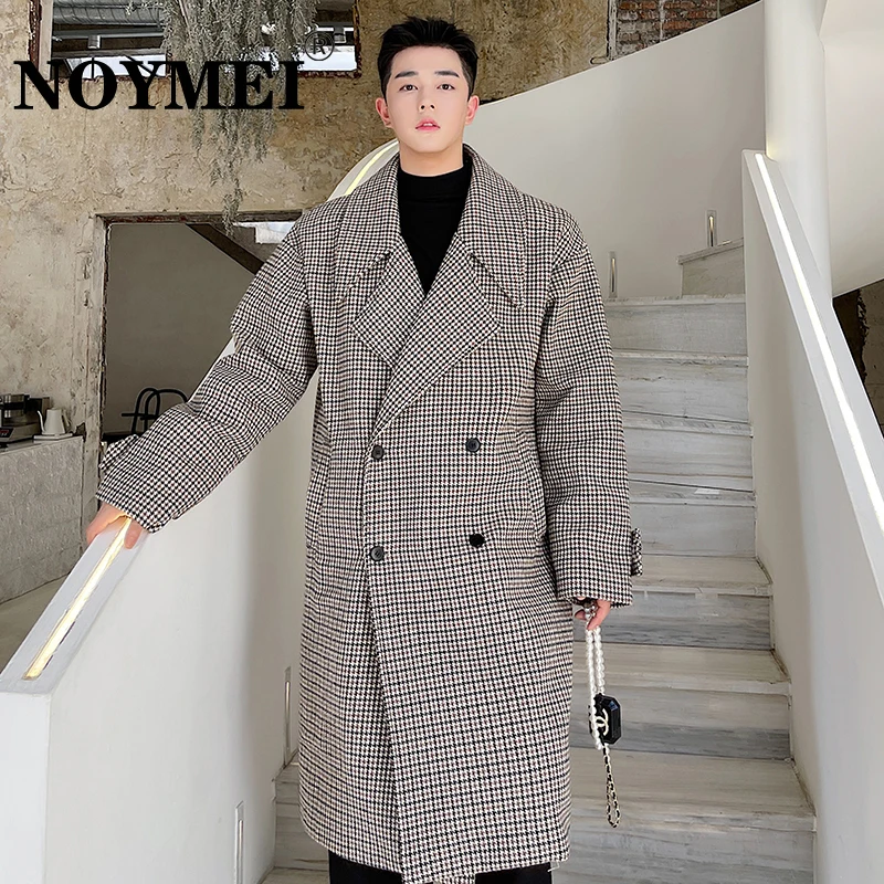 

NOYMEI Light Luxury Windbreaker Winter Medium Long Loose Thickened Double Breasted Coat Suit Collar Coat Trendy Plaid WA2489