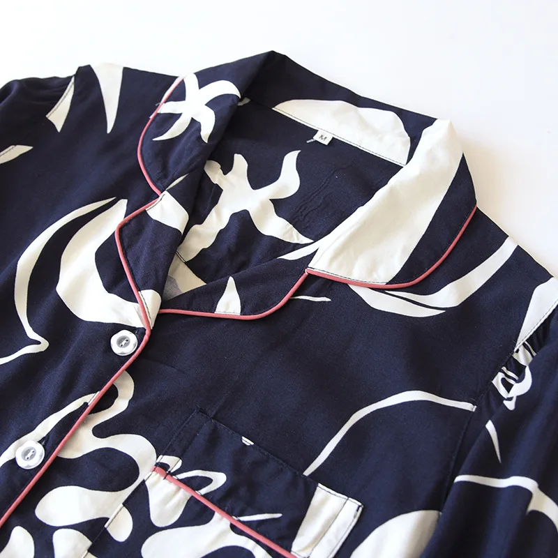 Spring and summer new ladies 100%viscose pajamas long-sleeved trousers two-piece thin print home wear ladies loose plus size set