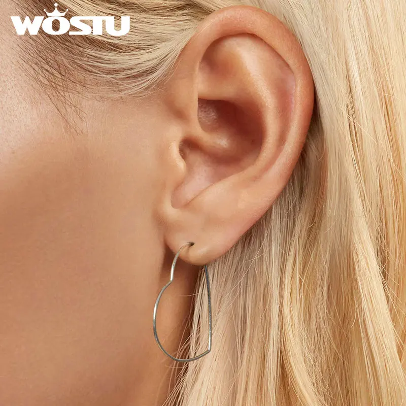 Женские шестигранные серьги WOSTU минималистичные в форме сердца из стерлингового
