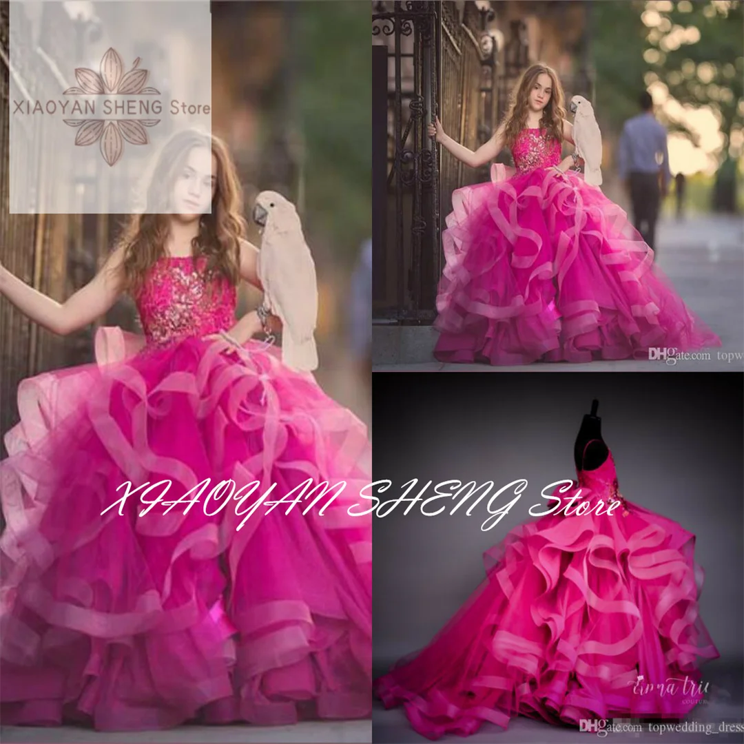 Роскошные пышные платья для девочек многоуровневые юбки с кружевной аппликацией